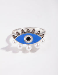 Silver Pearl Diamante Evil Eye Ring - link has visual effect only