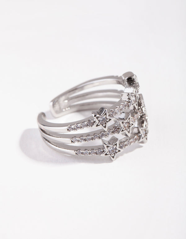 Silver Cubic Zirconia Triple Star Band Ring