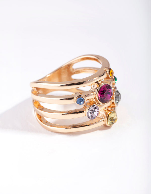 Gold Multi Band Rainbow Crystal Ring