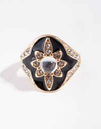 Gold Enamel Diamante Flower Ring - link has visual effect only