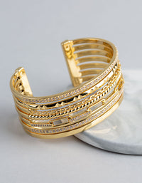 18ct Gold Plated Brass Cubic Zirconia Multi Row Cuff Bracelet - link has visual effect only