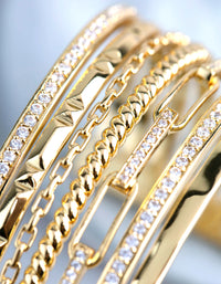 18ct Gold Plated Brass Cubic Zirconia Multi Row Cuff Bracelet - link has visual effect only