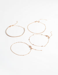 Rose Gold Diamante Twist Bracelet & Anklet 4-Pack Set - link has visual effect only