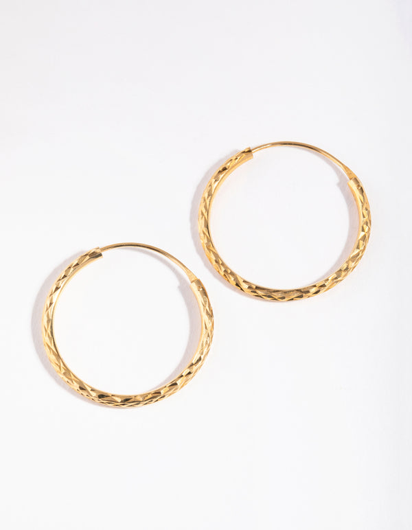 Gold Plated Sterling Silver 25mm Diamond Cut Hoop Earrings