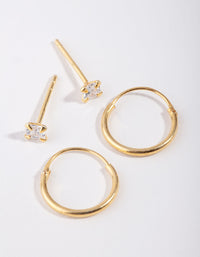 Gold Plated Sterling Silver Princess Stud & Hoop Pack Earring - link has visual effect only