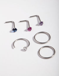 Rhodium Diamante Nose Piercing 6-Pack - link has visual effect only