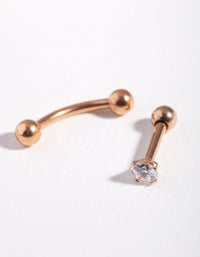 Rose Gold Ball & Cubic Zirconia Barbell Pack - link has visual effect only