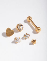 Gold Cubic Zirconia Heart Barbell 6-Pack - link has visual effect only