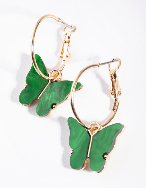 Gold Acrylic Butterfly Hoop Earrings