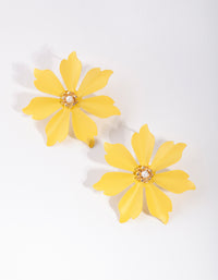 Matte Yellow Big Flower Stud Earrings - link has visual effect only