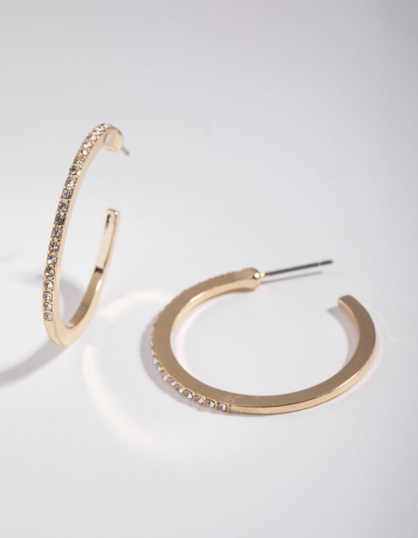 Gold Thin Diamante Hoop Earrings