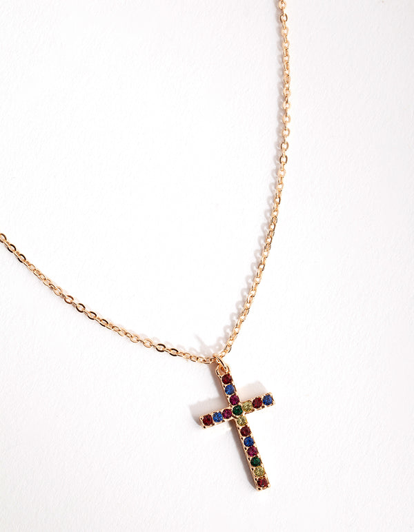 Gold Rainbow Cross Necklace