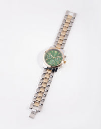 Mixed Metal Sunray Link Watch - link has visual effect only