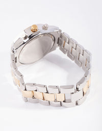 Mixed Metal Sunray Link Watch - link has visual effect only