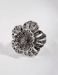 Antique Silver Diamante Flower Ring - link has visual effect only