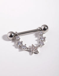 Rhodium Surgical Steel Star Curve Nipple Bar - link has visual effect only