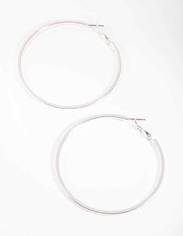 Large Silver Flat Hoop Earrings