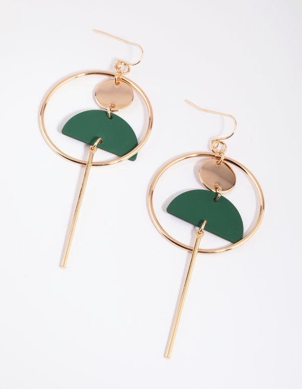 Green Circle & Mobile Drop Earrings