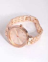 Rose Gold Simple Bling Link Watch - link has visual effect only