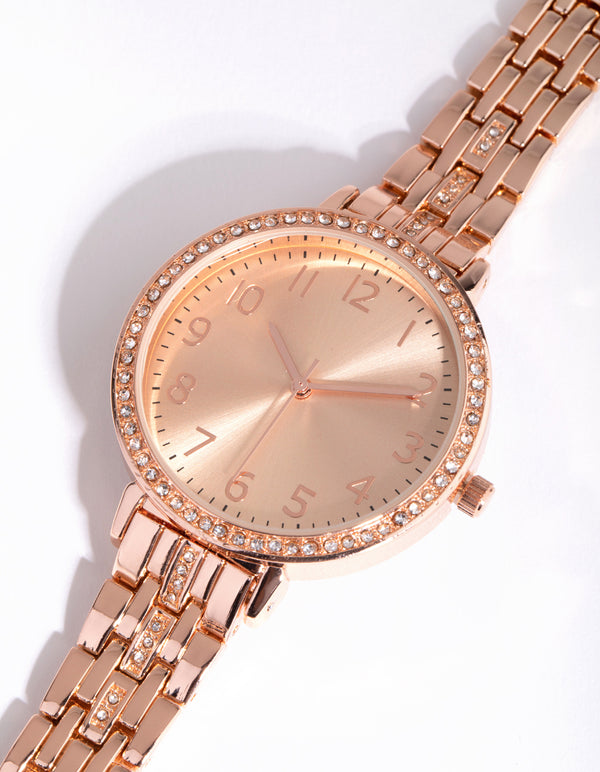 Rose Gold Simple Bling Link Watch