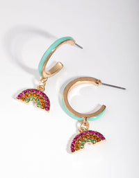 Gold Enamel Diamante Rainbow Hoop Earrings - link has visual effect only