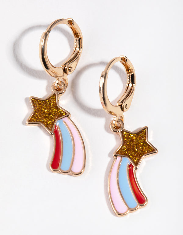 Gold Shooting Star Hoop Earrings