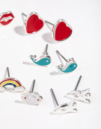 Silver Mix Enamel 6-pack Stud Earring - link has visual effect only