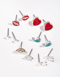 Silver Mix Enamel 6-pack Stud Earring - link has visual effect only