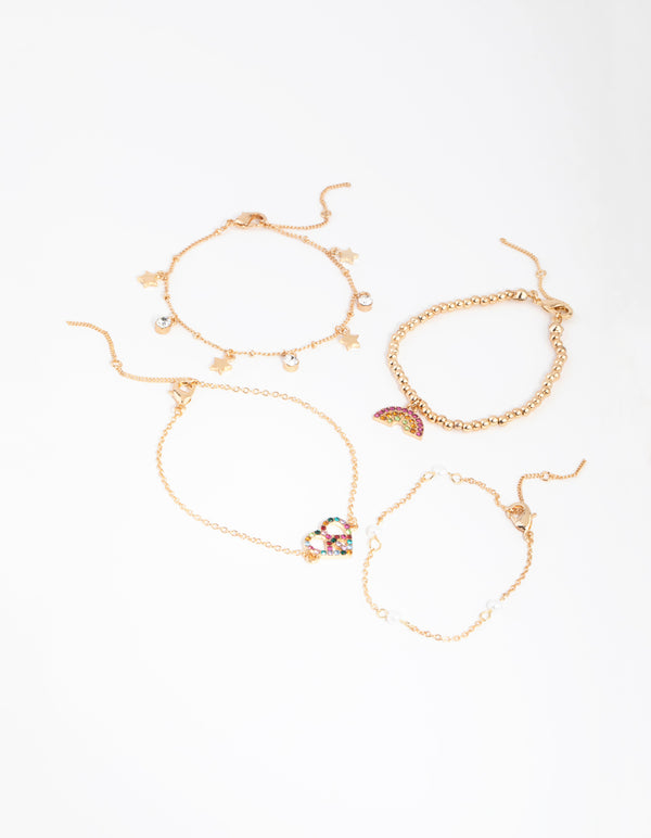 Gold Peace Heart Bracelet & Anklet 4-Pack Set