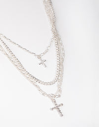 Silver Mix Chain Cross 4-row Necklace - link has visual effect only