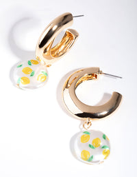 Gold Lemon Disc Hoop Earrings - link has visual effect only