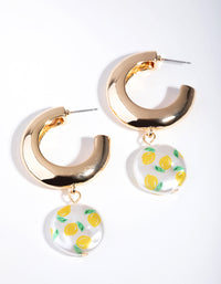 Gold Lemon Disc Hoop Earrings - link has visual effect only