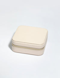 Cream Faux Leather Compact Square Jewellery Box - link has visual effect only