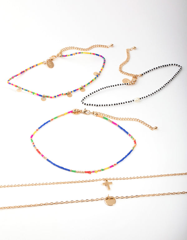 Gold Seed Bead Choker 5-Pack