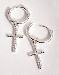 Silver Twist Cross Huggie Earrings - link has visual effect only