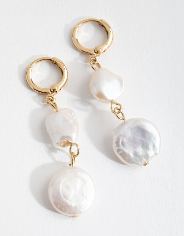 Gold Plated Multi Freshwater Pearl Huggie Earrings