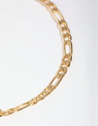 Gold Plated Thin Figaro Chain Bracelet - link has visual effect only