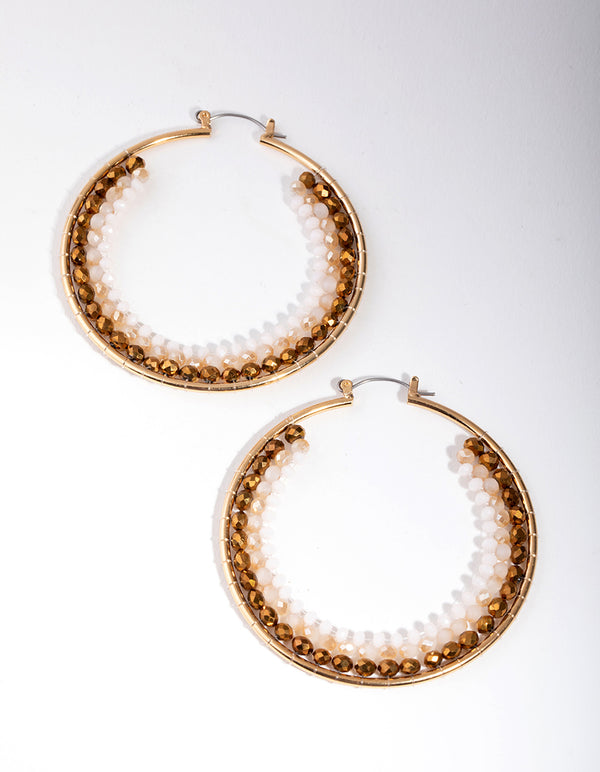 Gold Fine Facet Bead Hoop Earrings