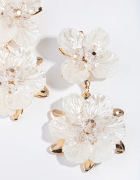 White Pearlised Flower Drop Earrings - link has visual effect only