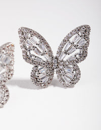 Large Rhodium Diamond Simulant Butterfly Earrings - link has visual effect only