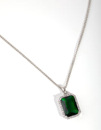 Silver Diamond Simulant Emerald Rectangle Necklace - link has visual effect only