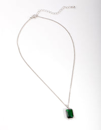 Silver Diamond Simulant Emerald Rectangle Necklace - link has visual effect only