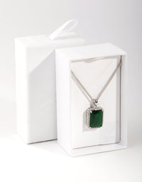 Silver Diamond Simulant Emerald Rectangle Necklace - link has visual effect only