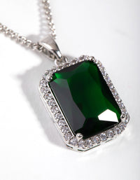 Silver Diamond Simulant Emerald Rectangle Necklace - link has visual effect only