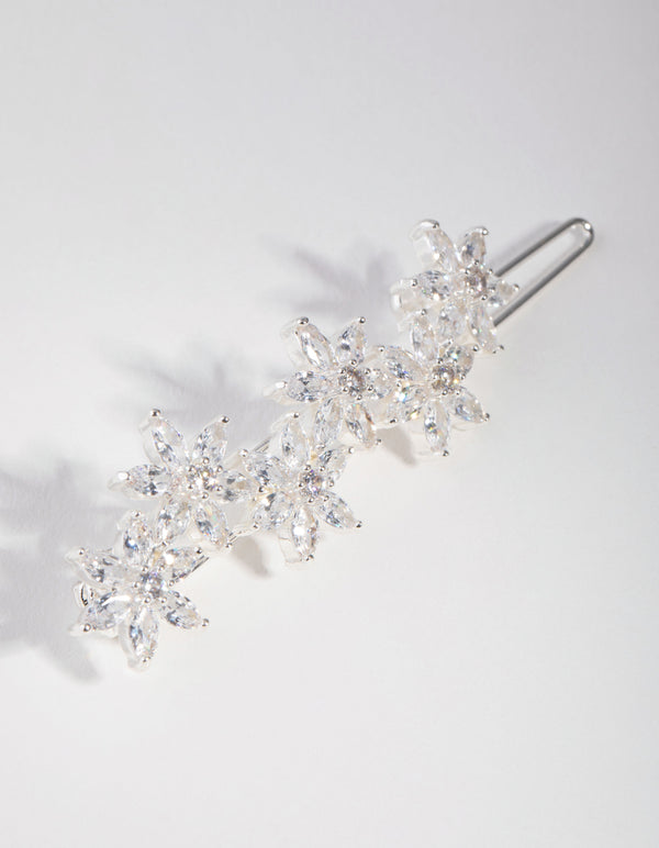 Silver Cubic Zirconia Flower Clip