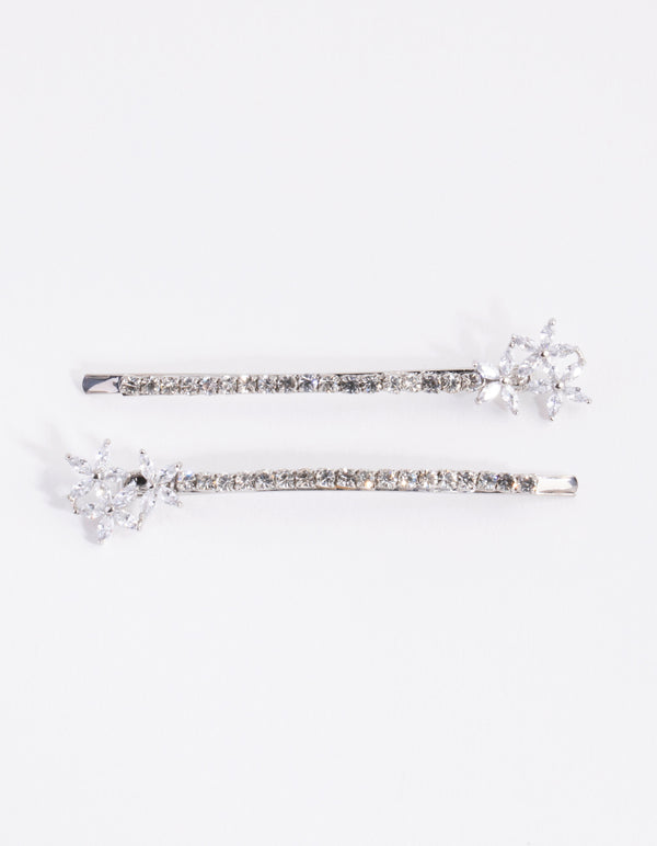 Silver Cubic Zirconia Flower Trio Pack Clip