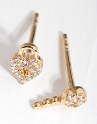 Gold Plated Sterling Silver Lock & Key Stud Earrings - link has visual effect only