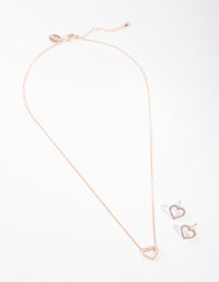 Rose Gold Diamond Simulant Heart Necklace & Earrings Set - link has visual effect only