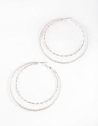 Silver Textured Double Hoop Earrings - link has visual effect only