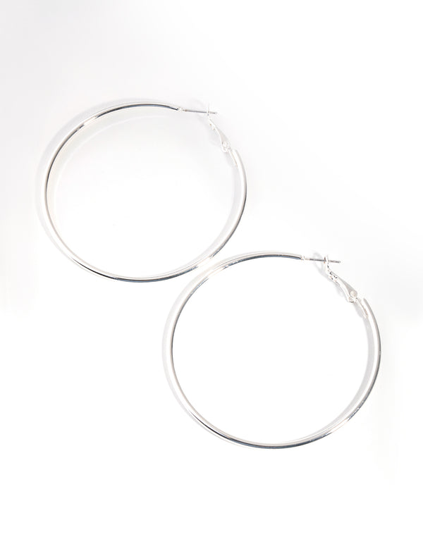 Silver Plain Rounded Hoop Earrings